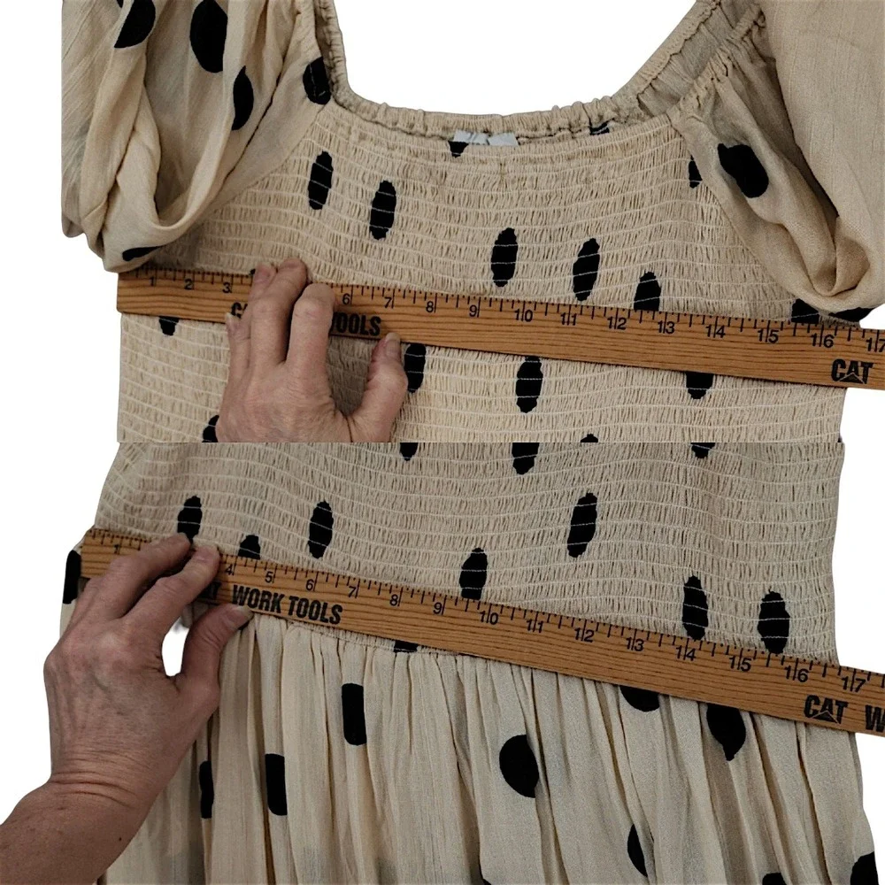 Seraphine Maxi Dress 12 Carmen Cream Black Polka Dot Shirred Boho Maternity NEW